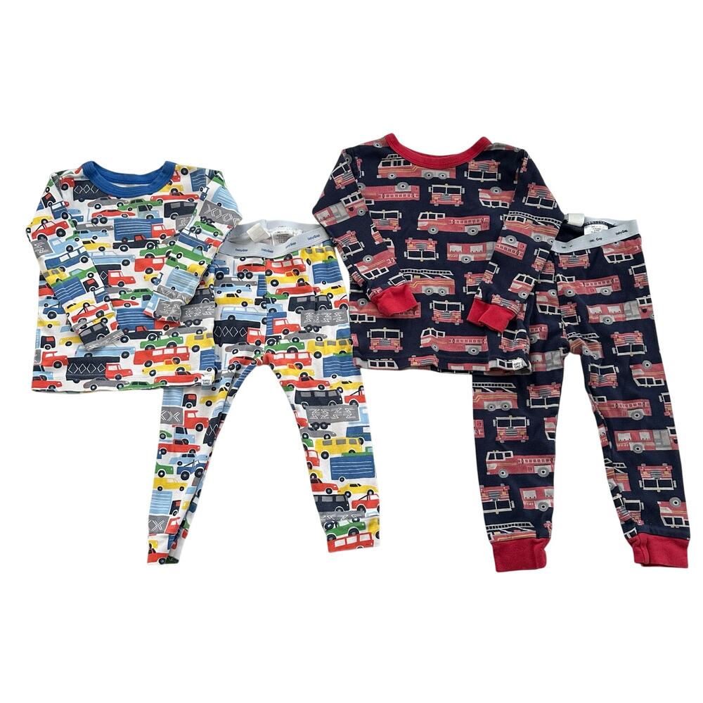 Baby gap fire trucks cars pajamas long sleeve pants set sz 18-24 2 boys